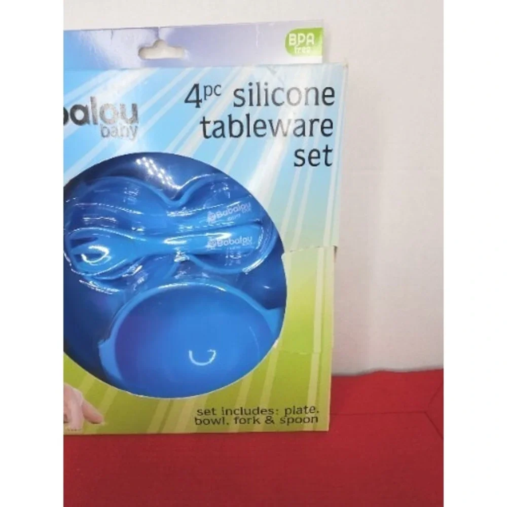 Babalou Baby 4 Piece‎ BPA Free Silicone Tableware Set Full Suction Boy Blue